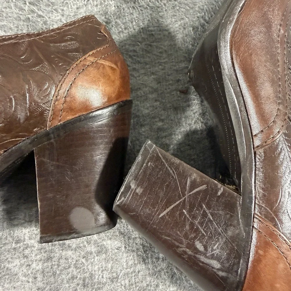 Antonio Melani Women's Western Cowgirl Tooled Bootie Brown Leather Size 8.5